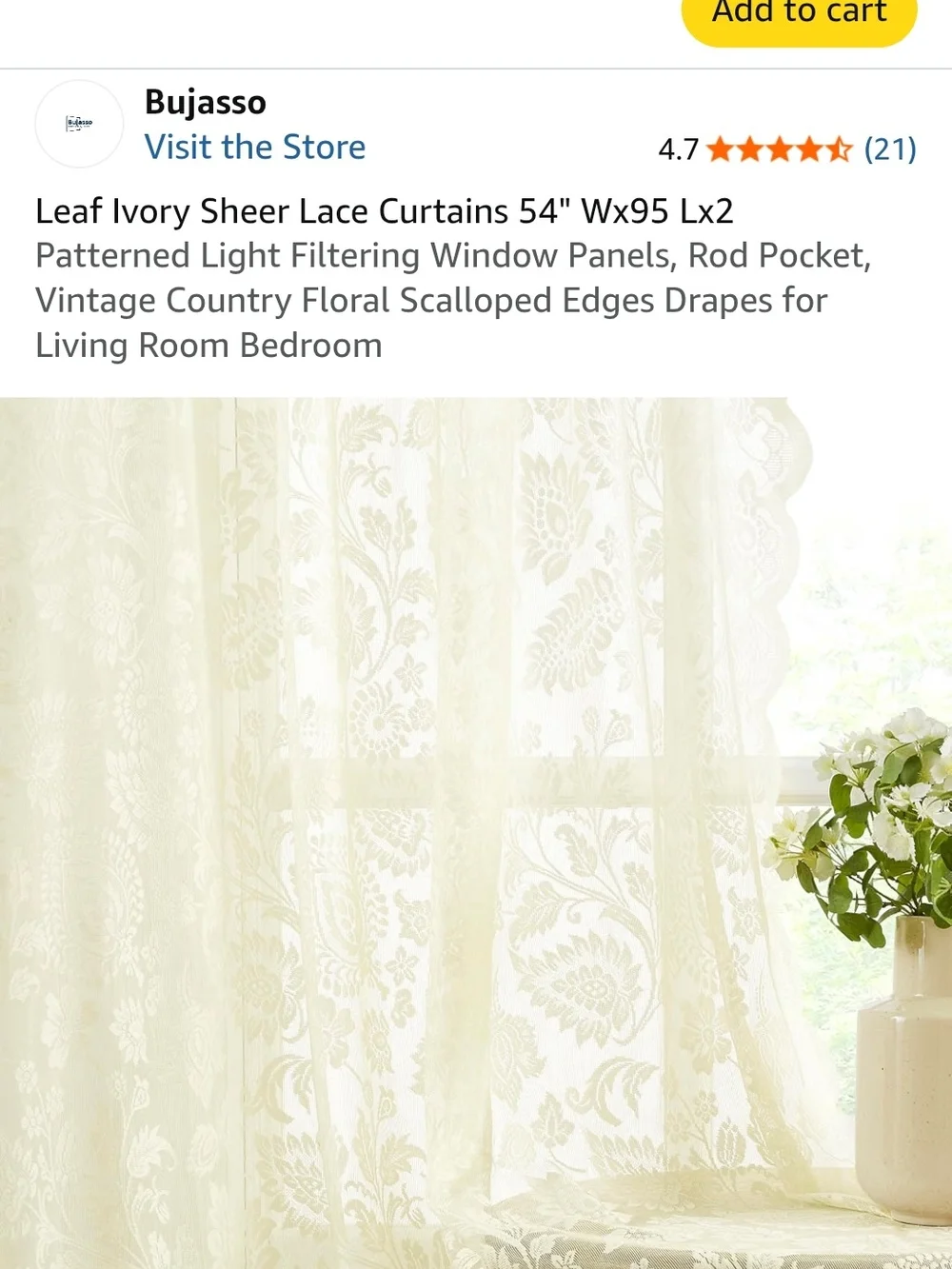 Ivory Sheer Lace Curtains - Light Filtering Floral Panels